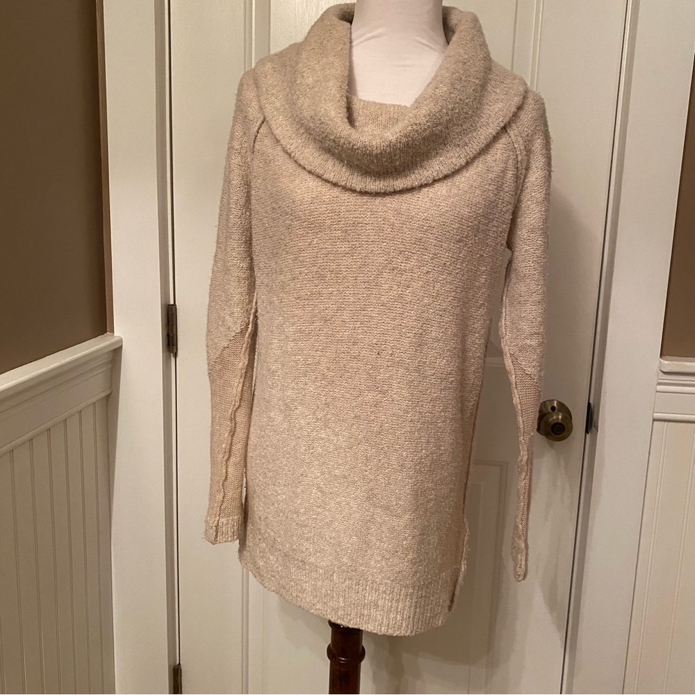 ELIE TAHARI SWEATER COWL NECK TURTLENECK CREAM TEXTURED LONG SLEEVE SIZE S